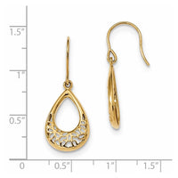 14k Polished Floral Teardrop Shepherd Hook Earrings ,