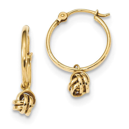 14k Polished Love Knot Dangle Hoops ,