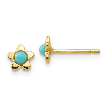 14k Polished Turquoise Star Post Earrings ,