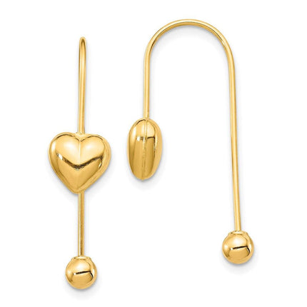 14K Puffed Heart w/Screw End Threader Earrings ,