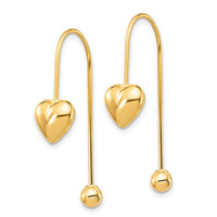 14K Puffed Heart w/Screw End Threader Earrings ,