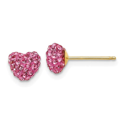 14k Rose Crystal 6mm Heart Post Earrings ,