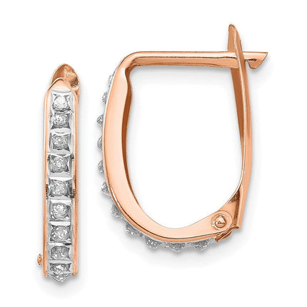 14k Rose Gold Diamond Fascination Oval Leverback Hinged Hoop Earrings ,