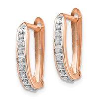 14k Rose Gold Diamond Fascination Oval Leverback Hinged Hoop Earrings ,