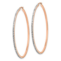 14k Rose Gold Diamond Fascination Round Hinged Hoop Earrings ,