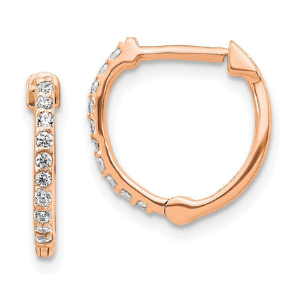 14K Rose Gold Diamond Hinged Hoops ,