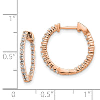 14k Rose Gold Polished Diamond In and Out Hinged Hoop Earrings ,