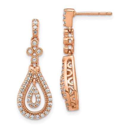 14K Rose Gold Polished Diamond Post Earrings ,