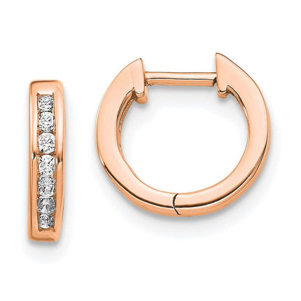 14k Rose Gold Polished Diamond Post Hoop Earrings ,