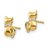 14K Sitting Cat CZ Bowtie Stud Earrings ,