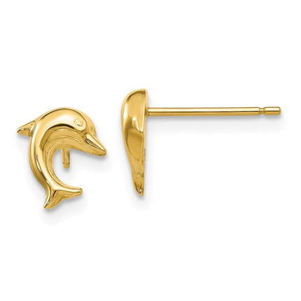 14k Small Dolphin Post Earrings ,