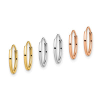 14K Tri Color 3-pair Hoop Earrings Set ,