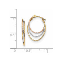 14k Tri-Color D/C Graduated 3 Ring Hoops ,