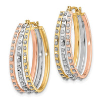 14k Tri-Color Diamond Fascination Three Oval Hoop Earrings ,