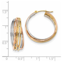 14k Tri-color Fancy Hollow Tube Hoops ,