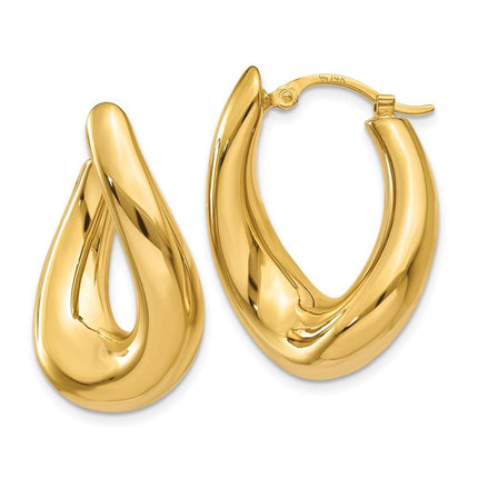 14k Twisted Oval Hoop Earrings ,