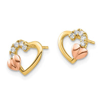 14K Two-Tone CZ Heart Post Earrings ,