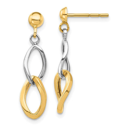14K Two-tone Dangle Post Earrings ,