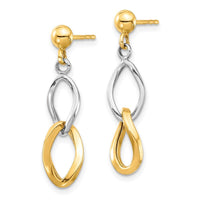 14K Two-tone Dangle Post Earrings ,