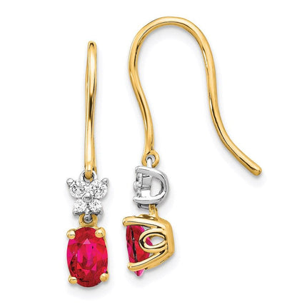 14k Two Tone Diamond & Ruby Earrings ,