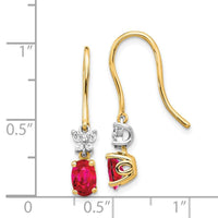 14k Two Tone Diamond & Ruby Earrings ,