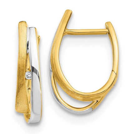 14k Two-tone Diamond Hinged Hoop Earrings ,