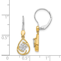 14K Two-tone Diamond Teardrop Dangle Leverback Earrings ,