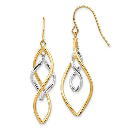 14K Two-tone Fancy Twisted Dangle Earrings ,