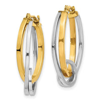 14k Two-tone Oval Hoops w/Loop Ear ,
