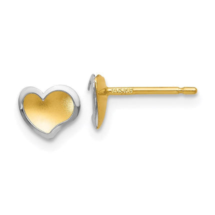 14k Two-tone Polished and Satin Heart Post Earrings ,