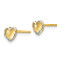 14k Two-tone Polished and Satin Heart Post Earrings ,