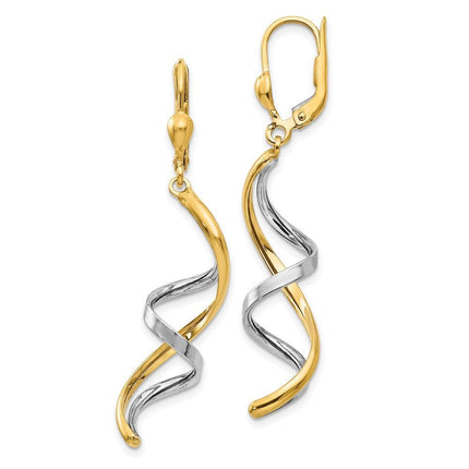 14K Two-tone Spiral Leverback Earrings ,