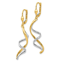 14K Two-tone Spiral Leverback Earrings ,