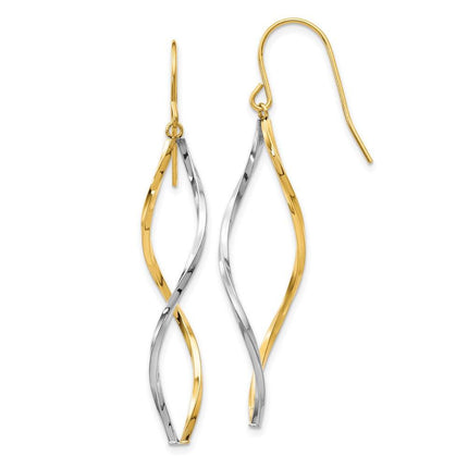 14k Two-tone Twist Dangle Earrings ,