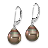 14K WG 10-11mm Teardrop Saltwater Cultured Tahitian Leverback Earrings ,