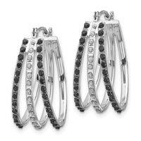 14k WG Diamond Fascination Black & W Diamond Triple Oval Hinged Hoop Ear ,