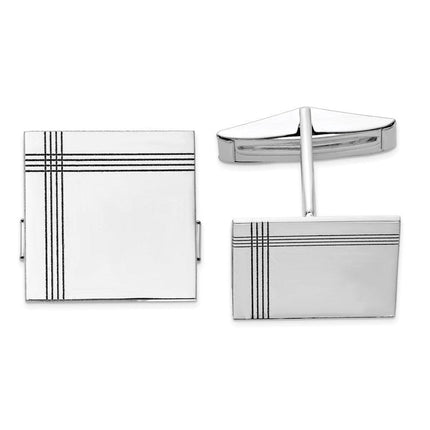 14K WG Square w/Line Design Cuff Links ,