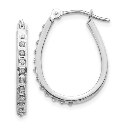 14k White Diamond Fascination Oval Hinged Hoop Earrings ,