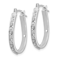 14k White Diamond Fascination Oval Hinged Hoop Earrings ,