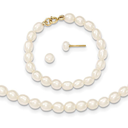 14k White FW Cultured Pearl 12 Necklace, 4 Bracelet & Earring Set ,