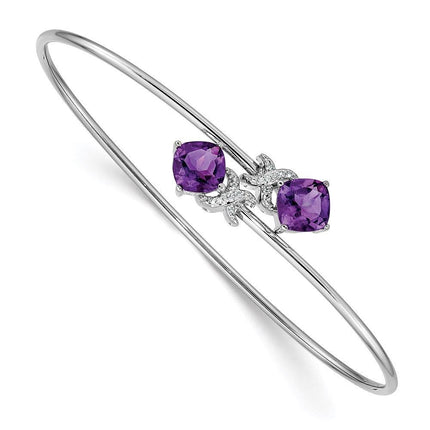 14k White Gold 0.03ct Dia. & 2.2ct Amethyst Flexible Bangle ,