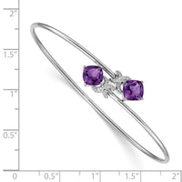 14k White Gold 0.03ct Dia. & 2.2ct Amethyst Flexible Bangle ,