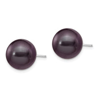 14k White Gold 10-11mm Black Round FW Cultured Pearl Stud Post Earrings ,