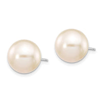 14k White Gold 10-11mm White Round FW Cultured Pearl Stud Post Earrings ,