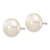 14k White Gold 10-11mmWhite Button FW Cultured Pearl Stud Post Earrings ,