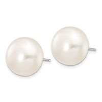 14k White Gold 12-13mm White Button FW Cultured Pearl Stud Post Earrings ,