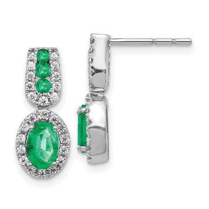 14k White Gold 1/3Ct Diamond & Emerald Earrings ,