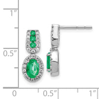 14k White Gold 1/3Ct Diamond & Emerald Earrings ,