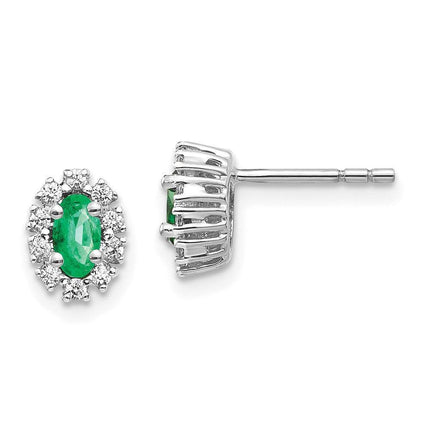 14k White Gold 1/5Ct Diamond & Emerald Earrings ,