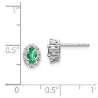 14k White Gold 1/5Ct Diamond & Emerald Earrings ,